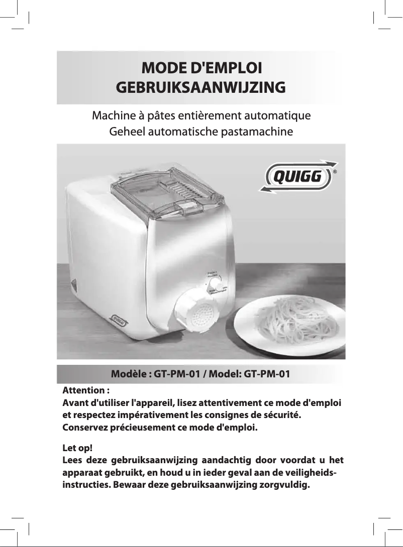 Page 1 de la notice Manuel utilisateur Quigg GT-PM-01