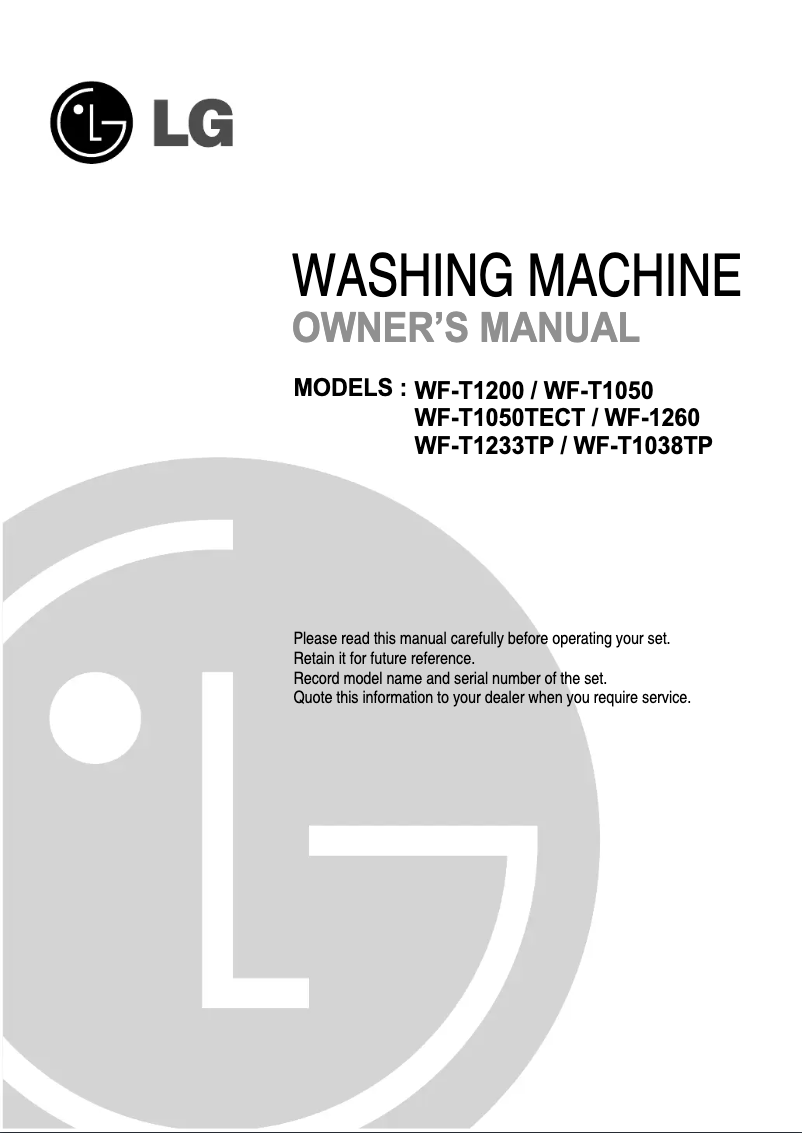 Page 1 de la notice Manuel utilisateur LG WF-T1233TP