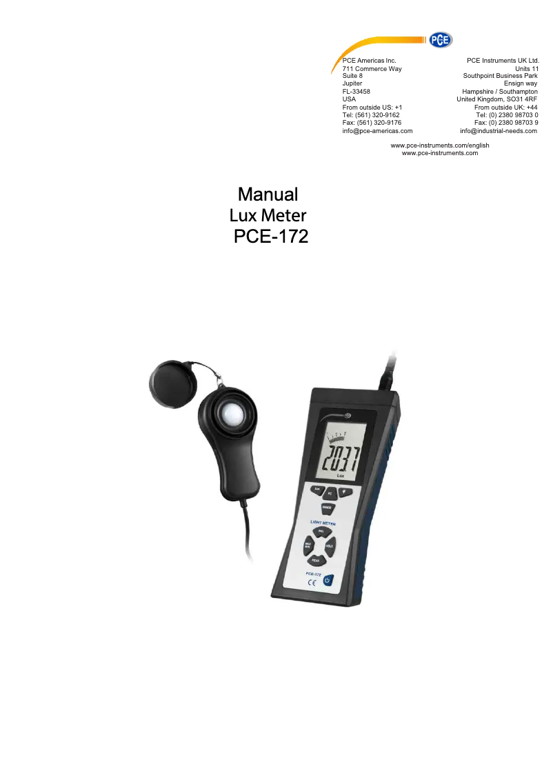 Página 1 del manual Manual de usuario PCE Instruments PCE-172