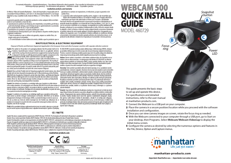 Page 1 de la notice Manuel utilisateur Manhattan Webcam 500