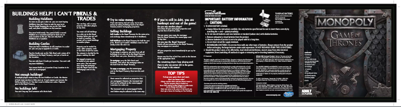 Page 1 de la notice Manuel utilisateur Hasbro Monopoly: Game of Thrones