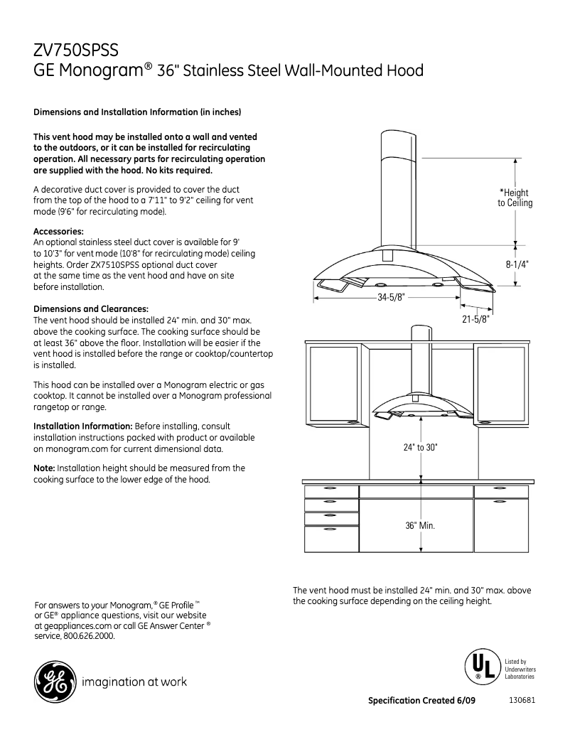Página 1 del manual Ficha técnica Monogram ZV750SPSS