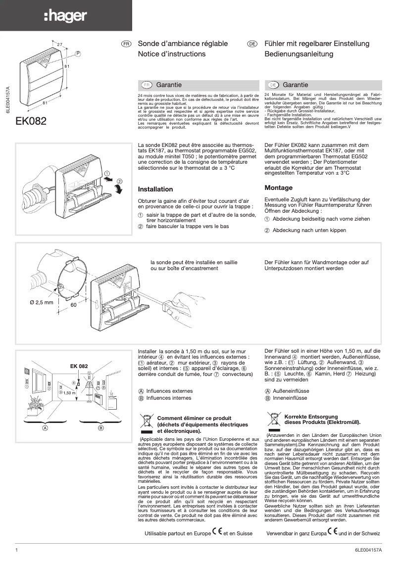Page 1 de la notice Manuel utilisateur Hager EK082
