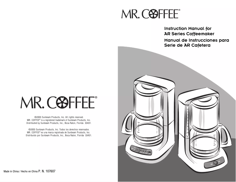 Page n°1 - Manuel utilisateur Mr. Coffee AR10