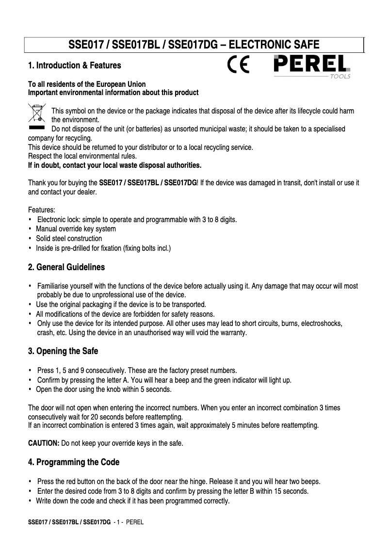 Page n°1 - Manuel utilisateur Perel SSE017BL