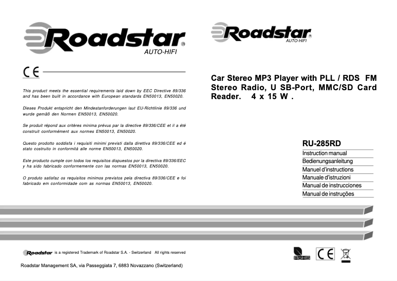 Page n°1 - Mode d'emploi Roadstar RU-285RD