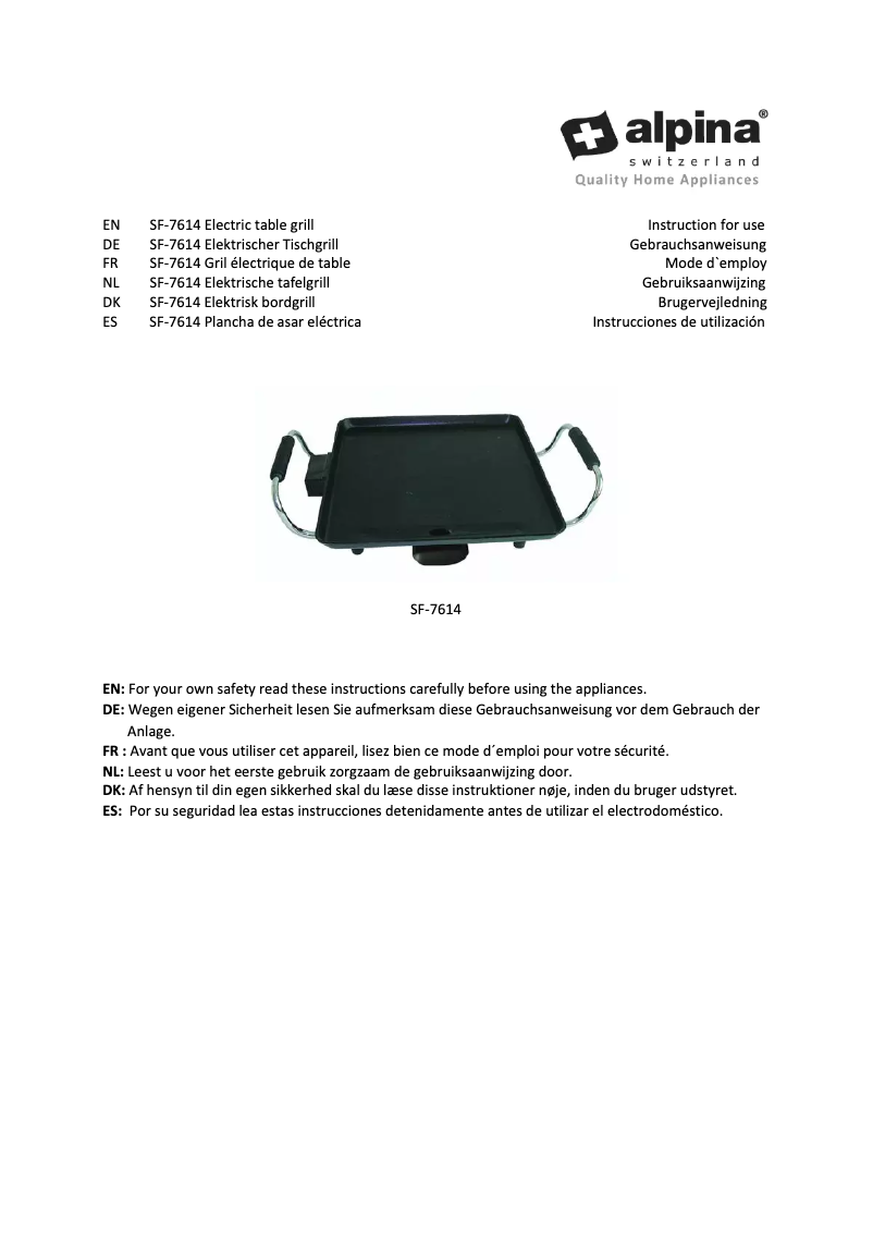 Page 1 de la notice Manuel utilisateur Alpina SF-7614