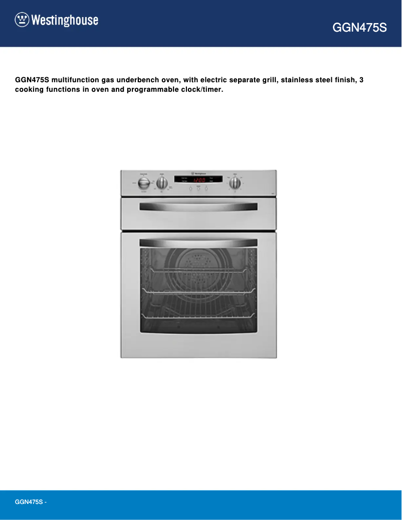 Page 1 de la notice Manuel utilisateur Westinghouse GGN475S