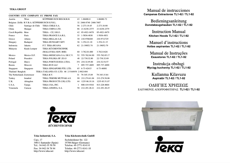 Page 1 de la notice Manuel utilisateur Teka TL1-62S