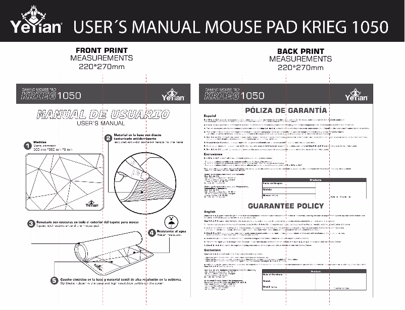 Page 1 de la notice Manuel utilisateur Yeyian KRIEG 1050