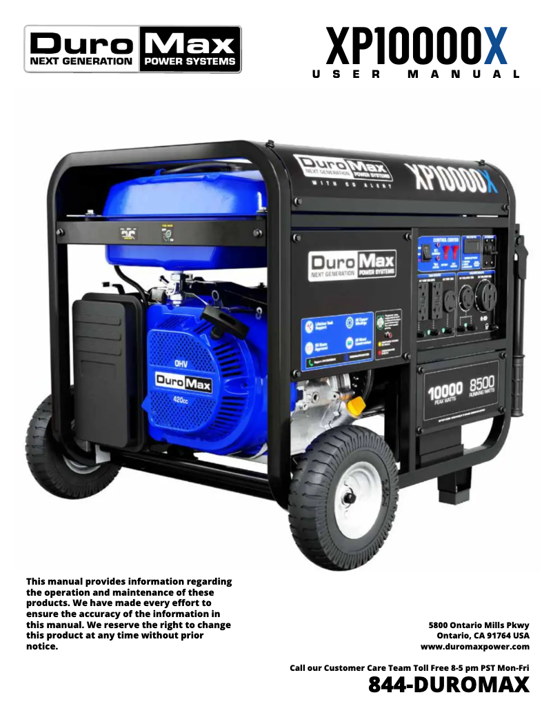 Page n°1 - Manuel utilisateur DuroMax XP10000X