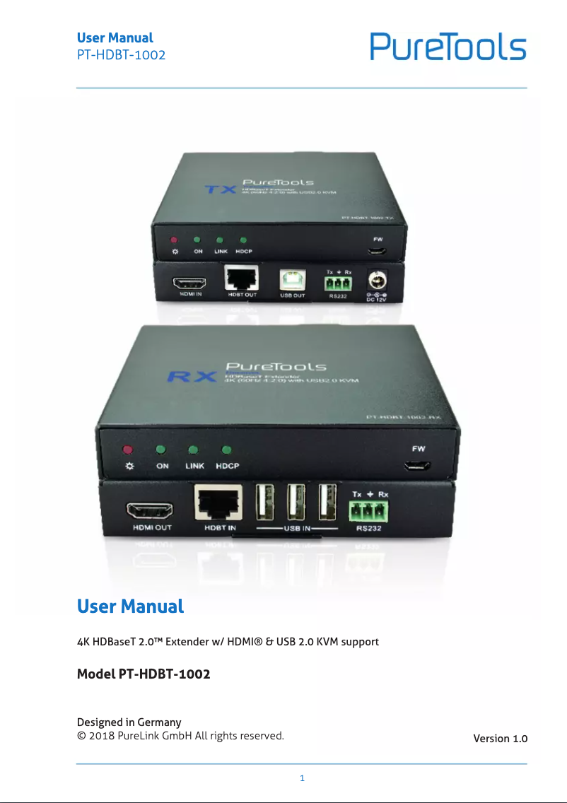 Página 1 del manual Manual de usuario PureLink PT-HDBT-1002