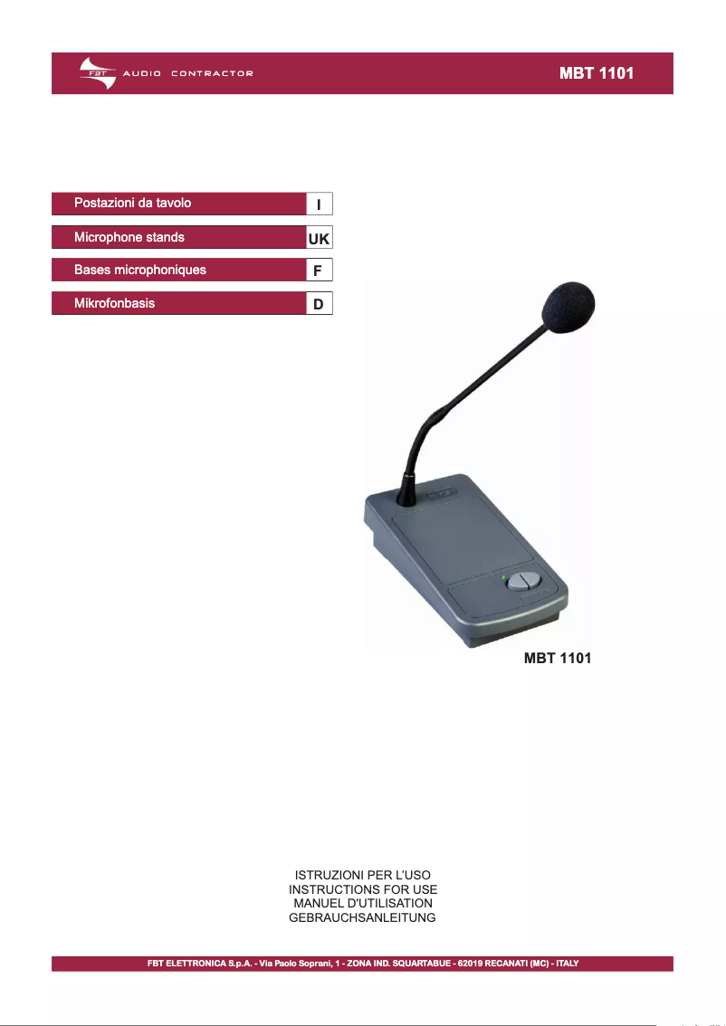 Page n°1 - Manuel utilisateur FBT MBT 1101