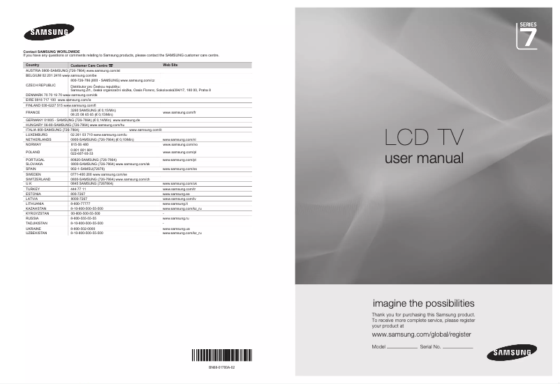 Page n°1 - Manuel utilisateur Samsung LE46A756R1M