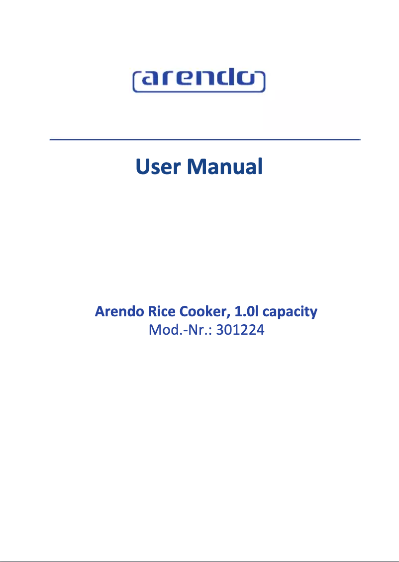 Page 1 of the manual Instruction Manual Arendo 301224