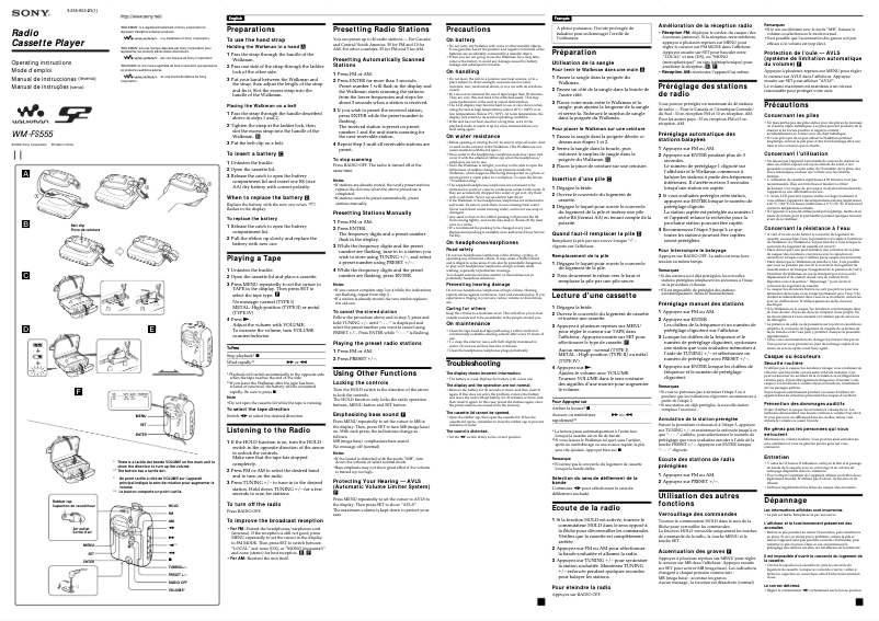 Page 1 de la notice Manuel utilisateur Sony Walkman WM-FS555