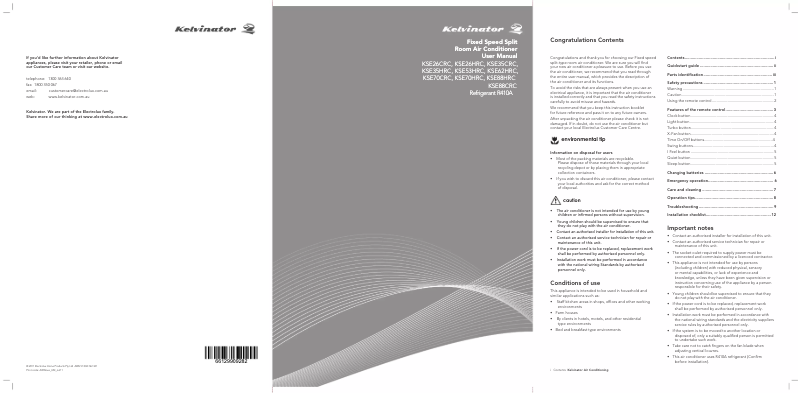 Page n°1 - Manuel utilisateur Kelvinator KSE88HRC
