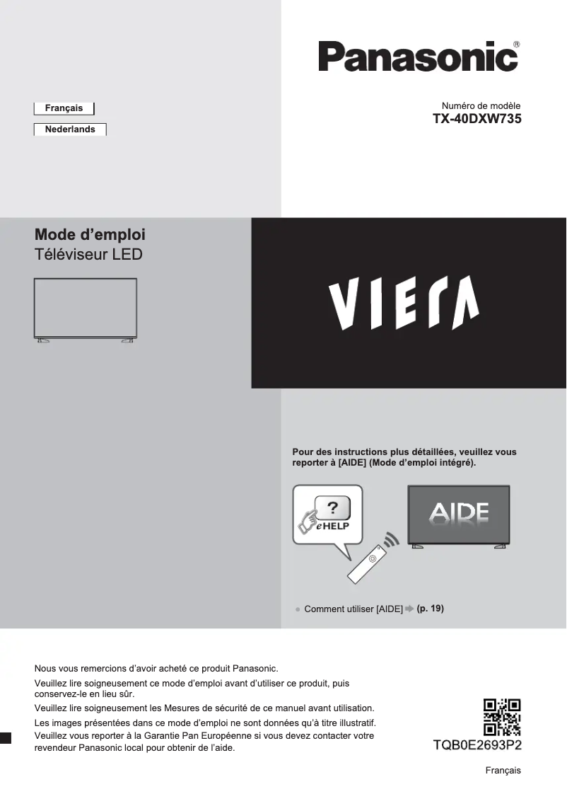 Image de la première page du manuel de l'appareil Viera TX-40DXW735