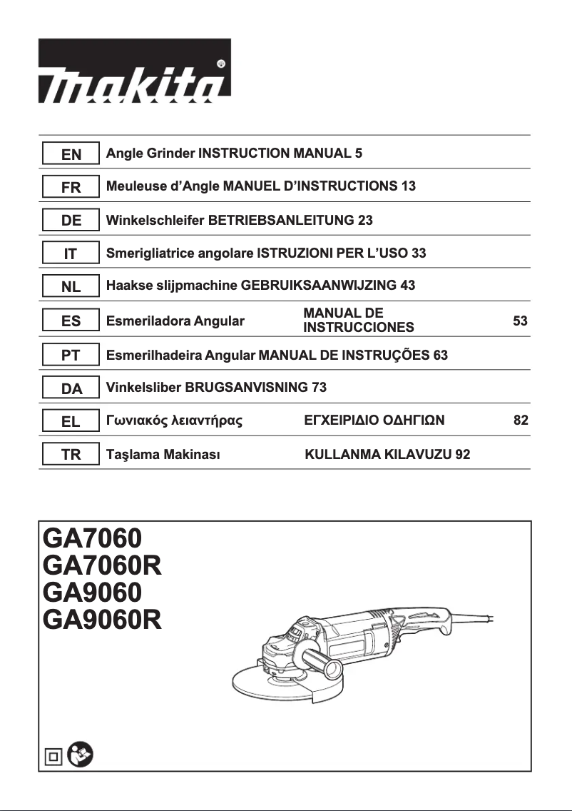 Page 1 de la notice Manuel utilisateur Makita GA9060