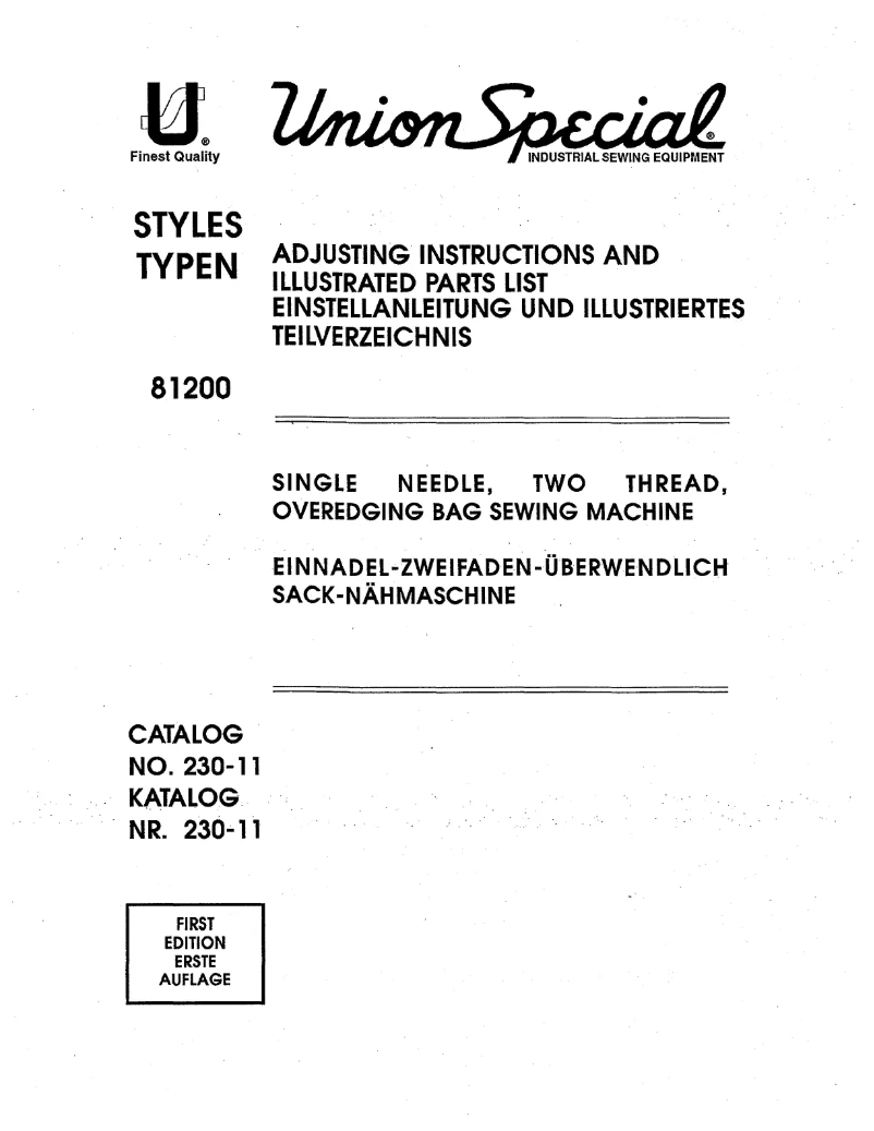 Page 1 de la notice Manuel utilisateur Union Special 81200D