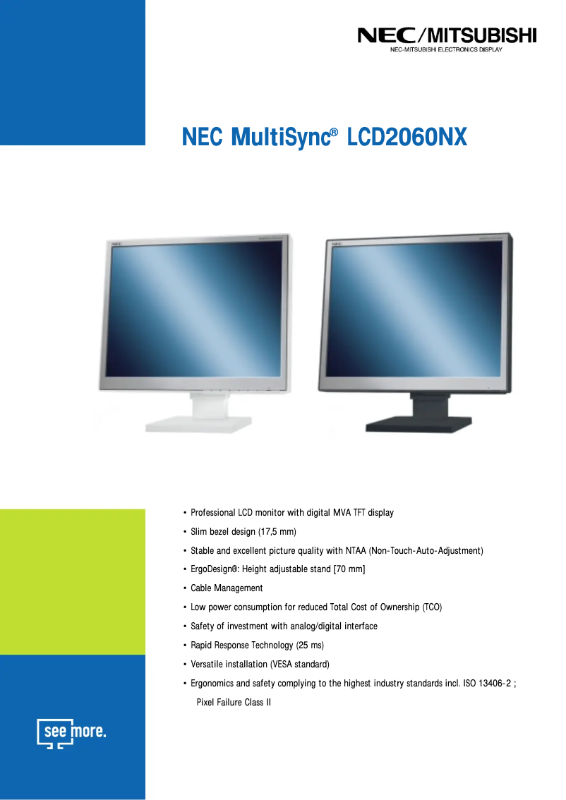 Page 1 de la notice Fiche technique NEC MultiSync LCD2060NX