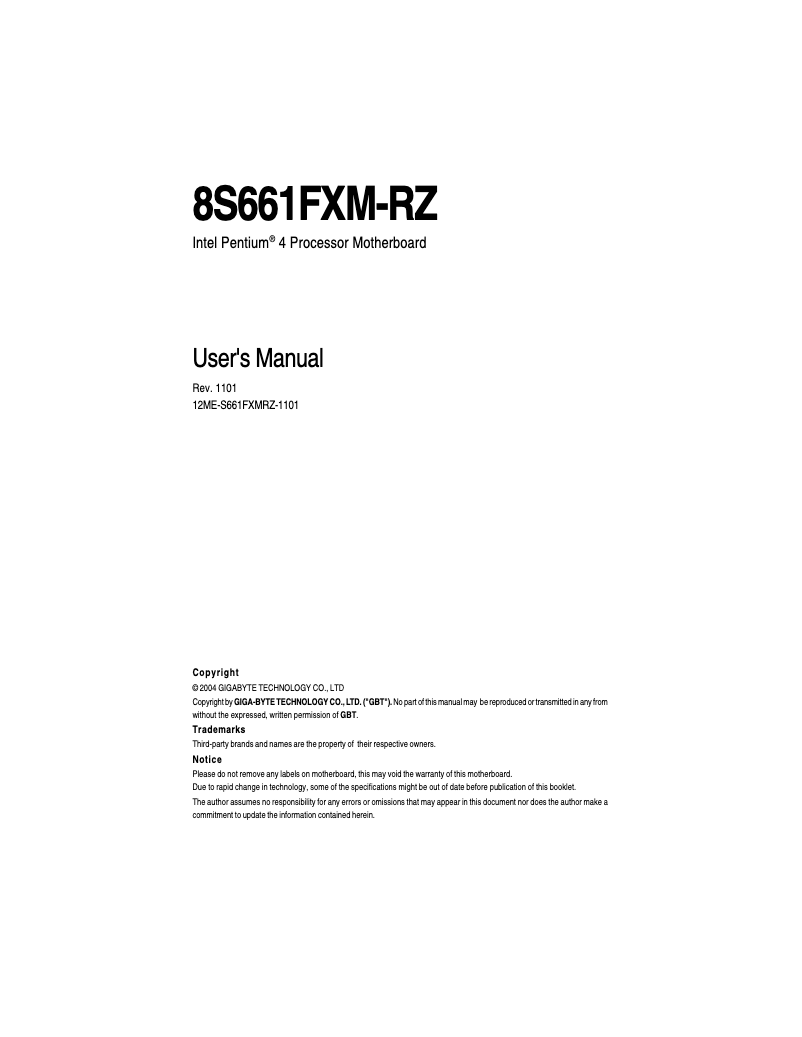 Image de la première page du manuel de l'appareil 8S661FXM-RZ