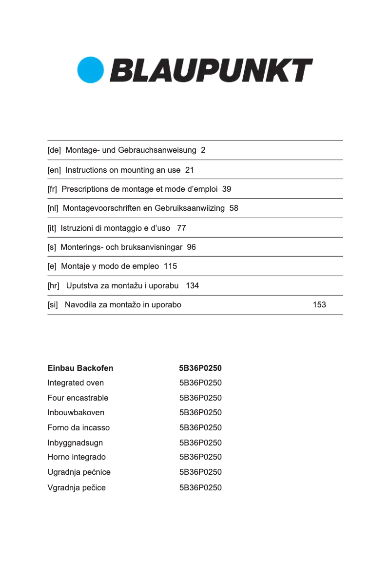 Page 1 de la notice Guide d'installation Blaupunkt 5B36P 0250