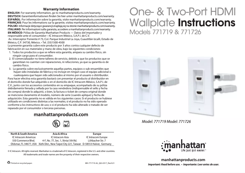 Page 1 de la notice Manuel utilisateur Manhattan 771726