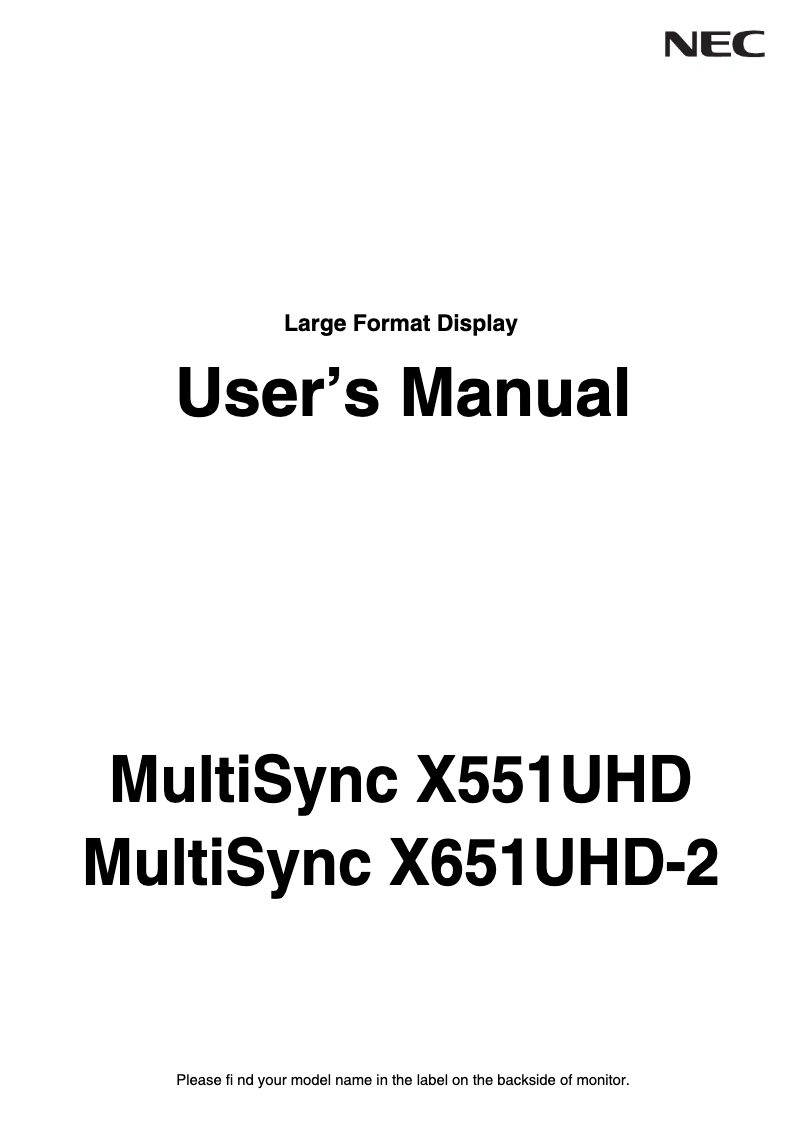 Image de la première page du manuel de l'appareil MultiSync X551UHD-AVT2