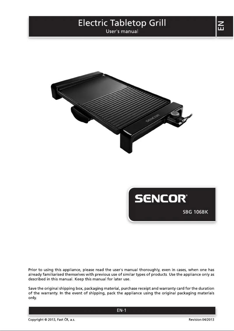 Page 1 de la notice Manuel utilisateur Sencor SBG 106BK