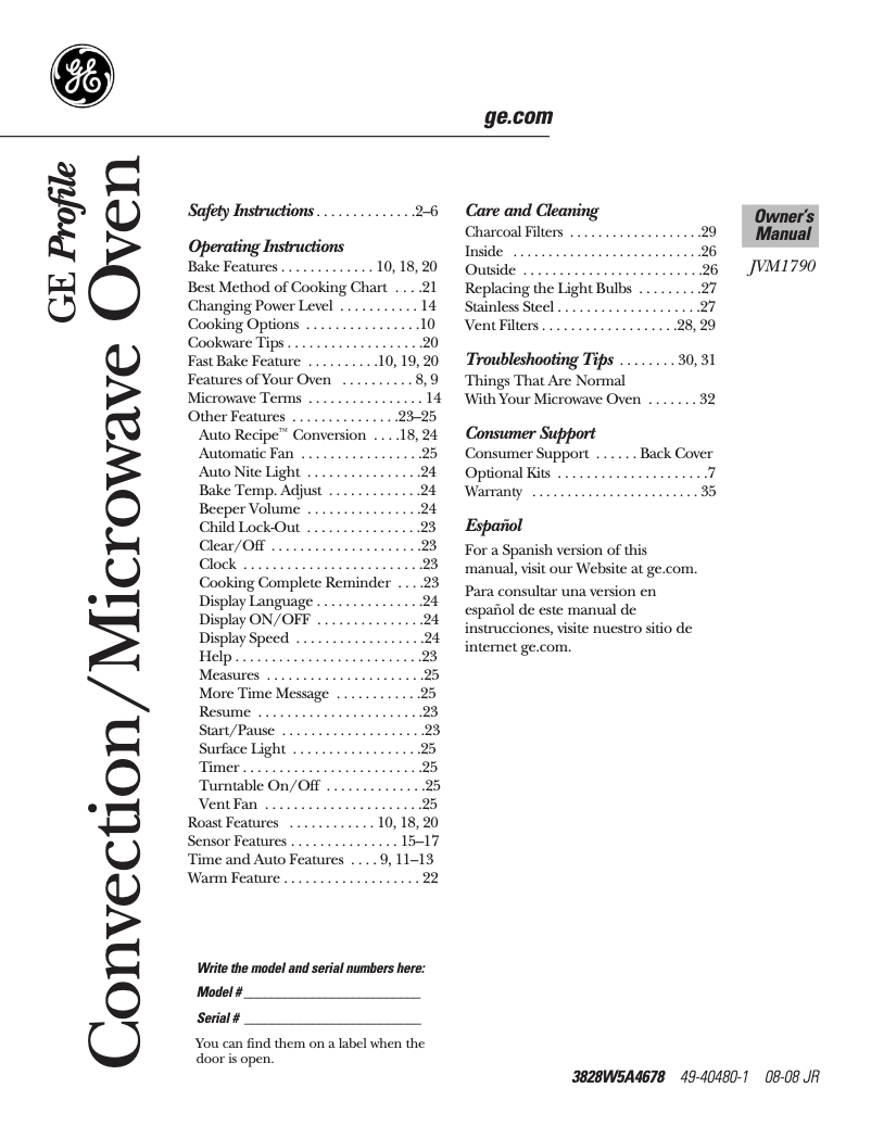 Page n°1 - Manuel d'utilisation et d'entretien GE Profile JVM1790BK