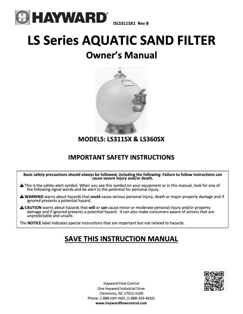 Page 1 de la notice Manuel utilisateur Hayward LS360SX