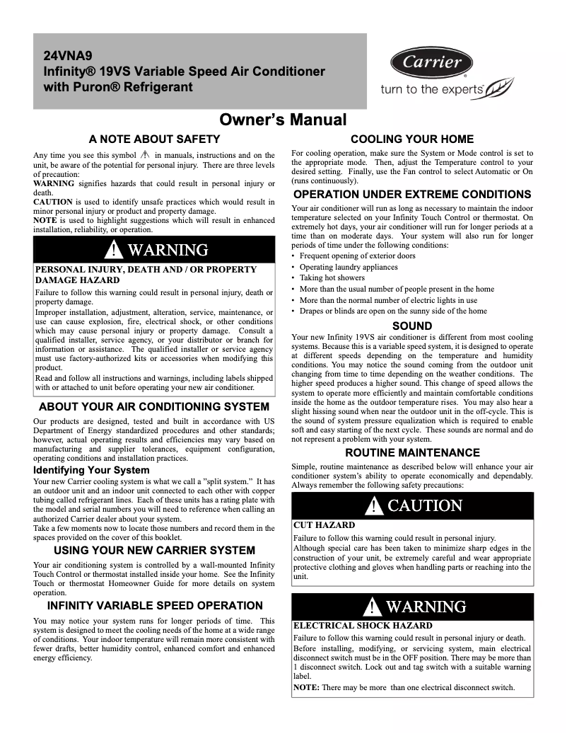 Page n°1 - Manuel utilisateur Carrier Infinity 24VNA9