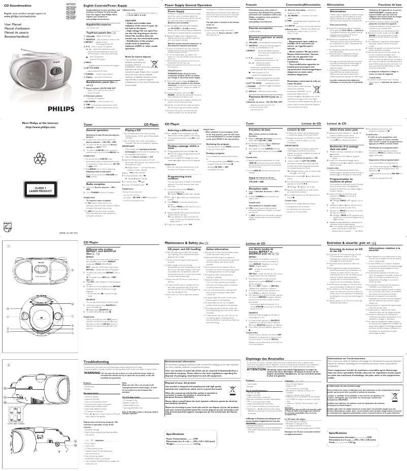 Page n°1 - Manuel utilisateur Philips AZ102P