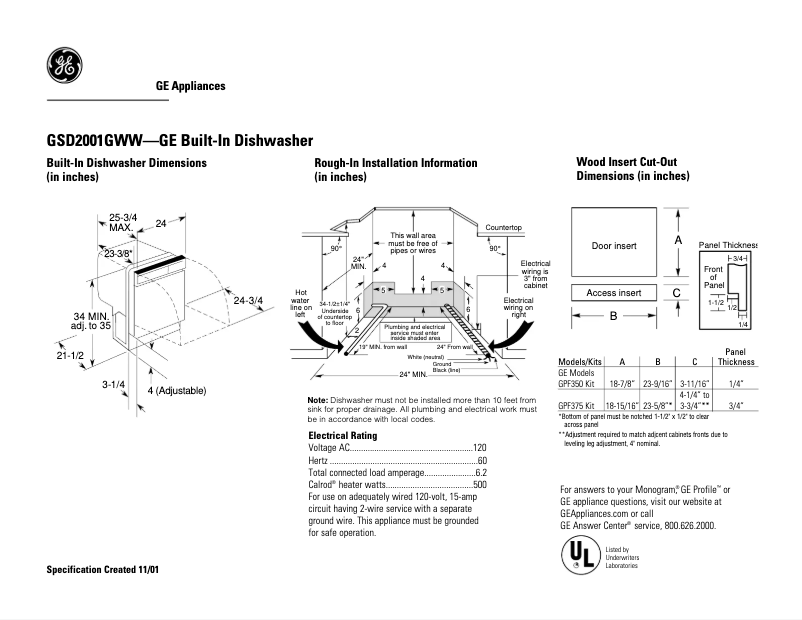 Image de la première page du manuel de l'appareil GSD2001GWW