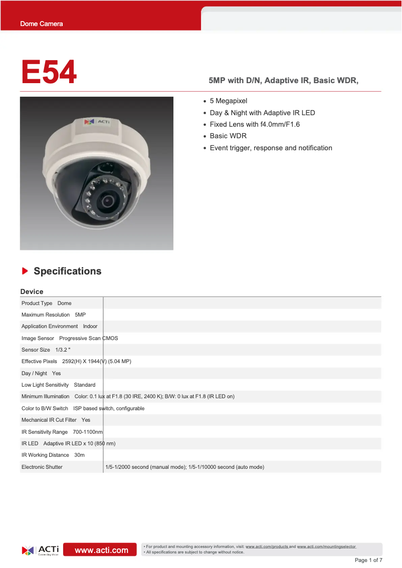 Image de la première page du manuel de l'appareil E54