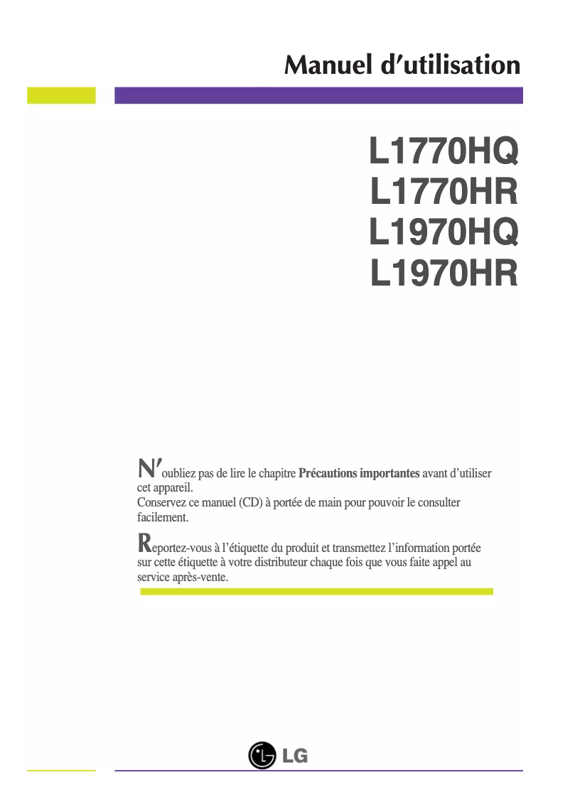 Image de la première page du manuel de l'appareil L1770HR-BF