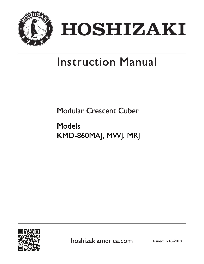 Page 1 de la notice Guide d'installation Hoshizaki KMD-850MAH