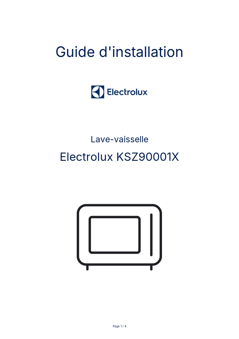 Page n°1 - Guide d'installation Electrolux KSZ90001X