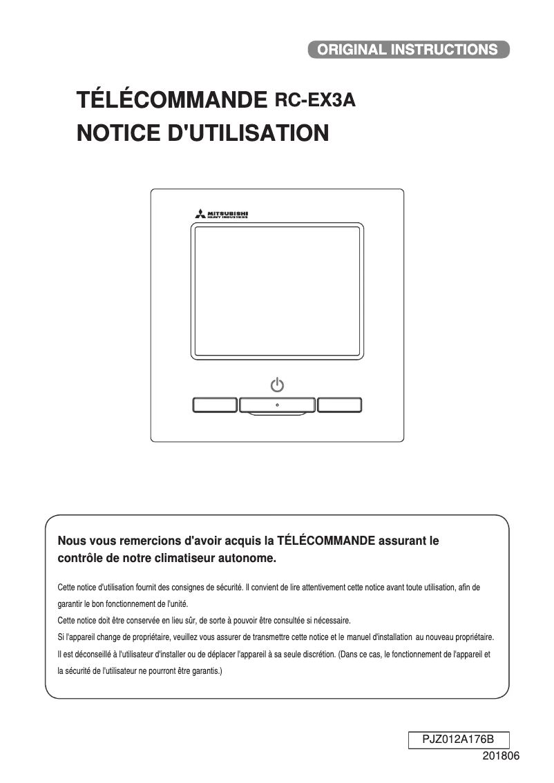 Page 1 de la notice Manuel utilisateur Mitsubishi RC-EX3A