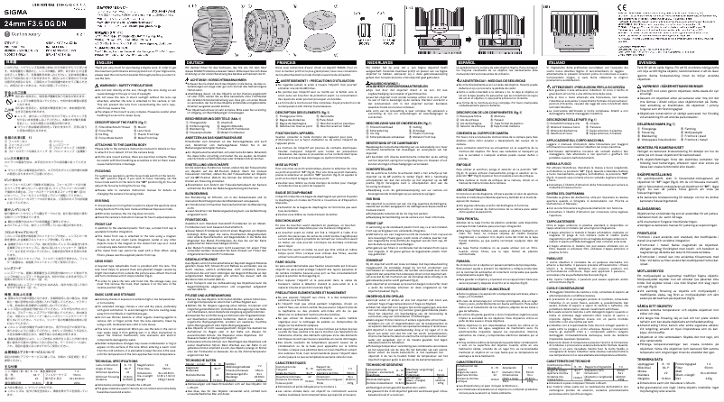 Page 1 de la notice Manuel utilisateur Sigma 24mm F3.5 DG DN