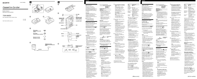Page n°1 - Manuel utilisateur Sony TCM-900DV