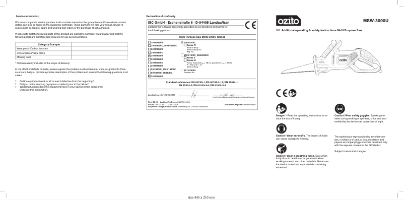Page 1 de la notice Manuel utilisateur Ozito MSW-3000U