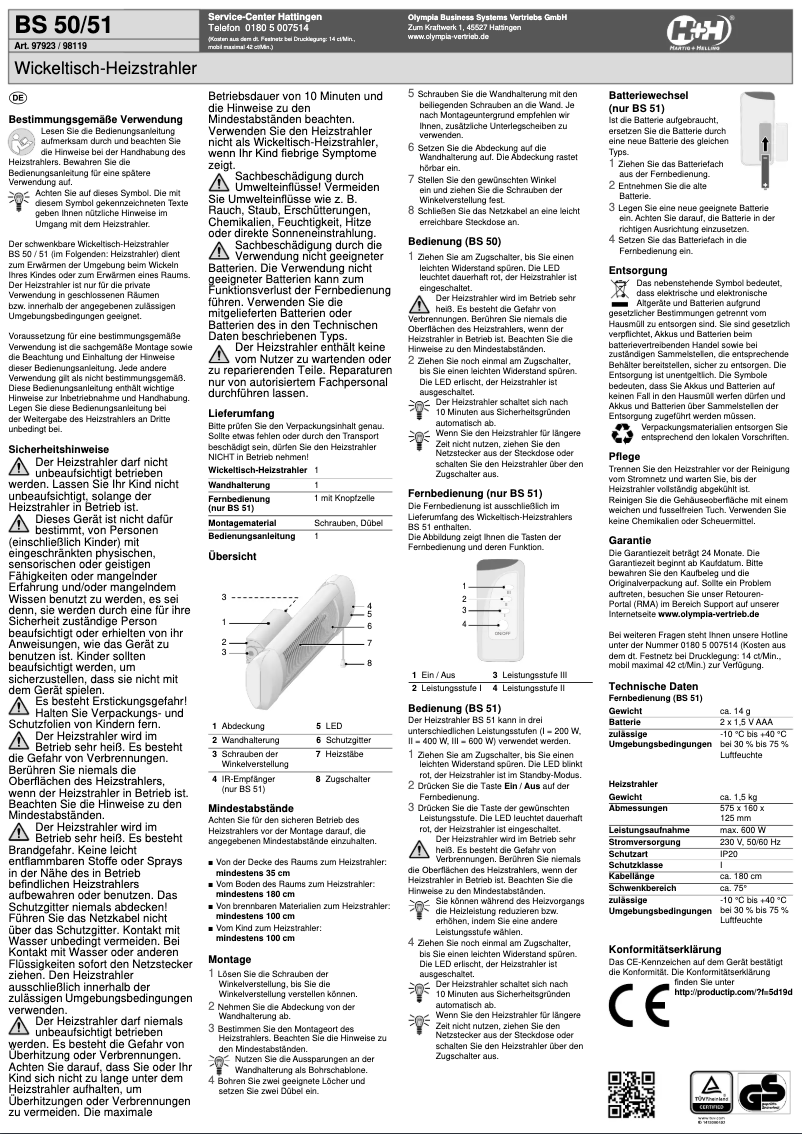 Page n°1 - Manuel utilisateur Hartig & Helling BS 50