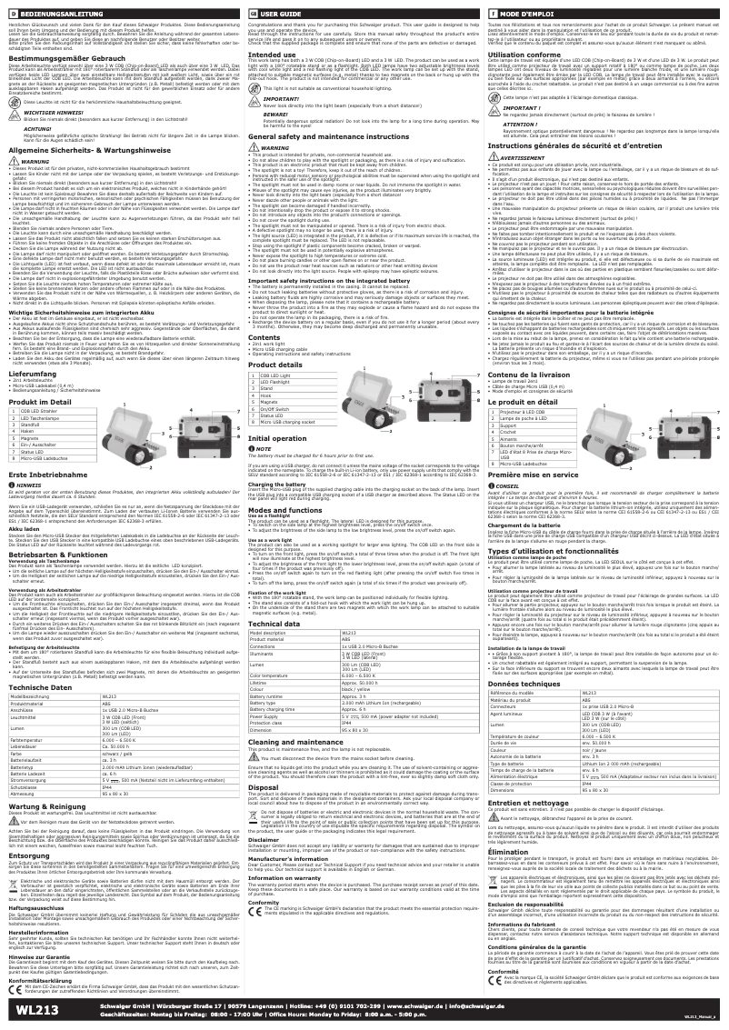 First page image of the manual for WL213