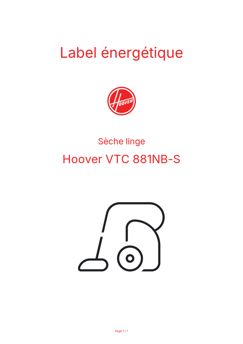 Page n°1 - Label énergétique Hoover VTC 881NB-S