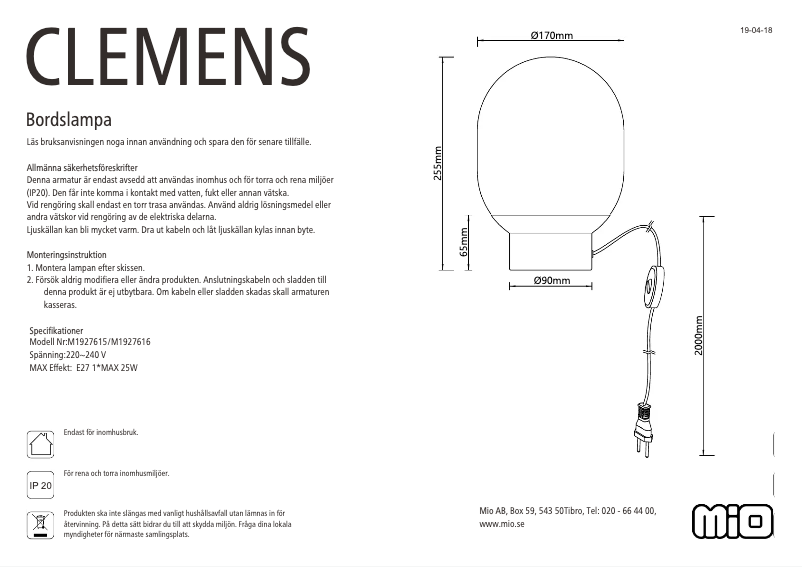 Page n°1 - Manuel utilisateur Mio Clemens