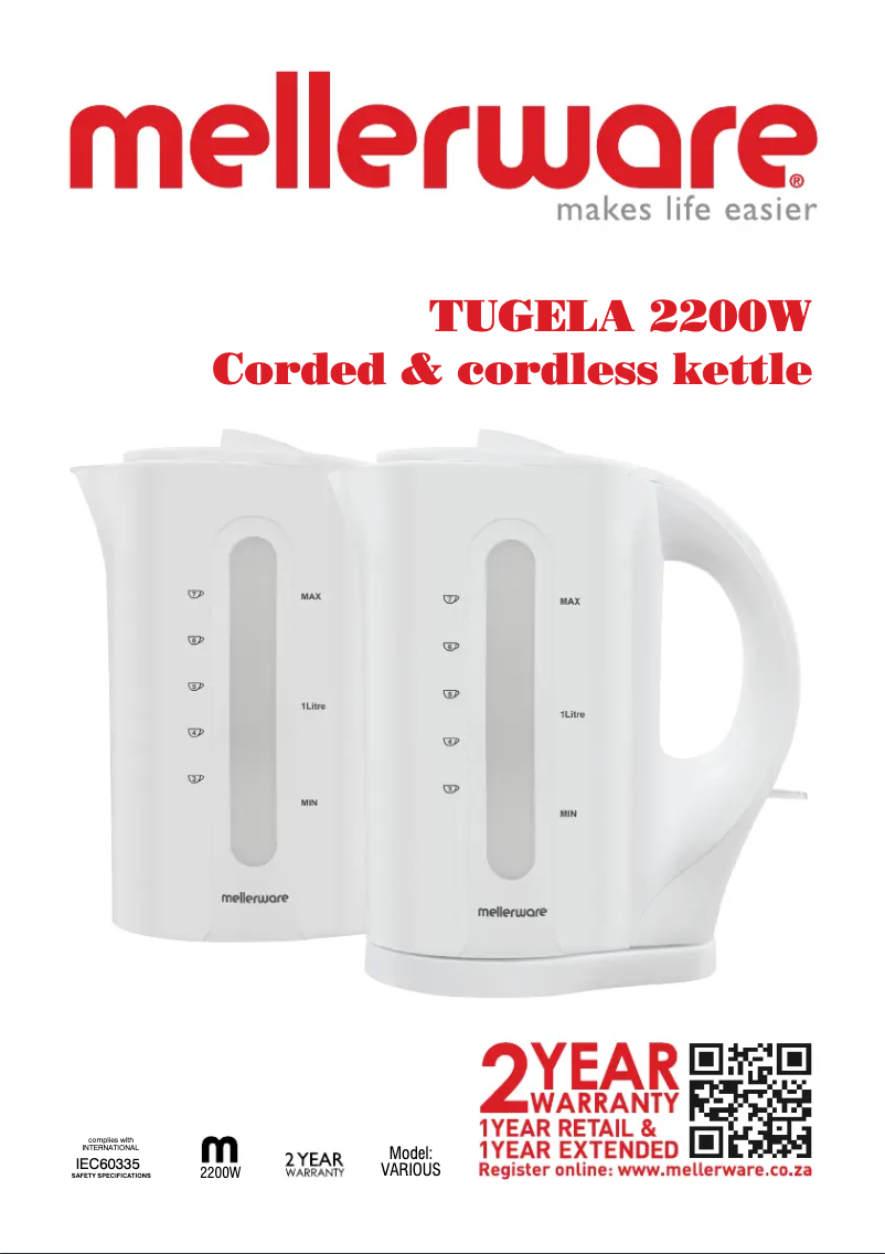 Page 1 de la notice Manuel utilisateur Mellerware Tugela 21003BK