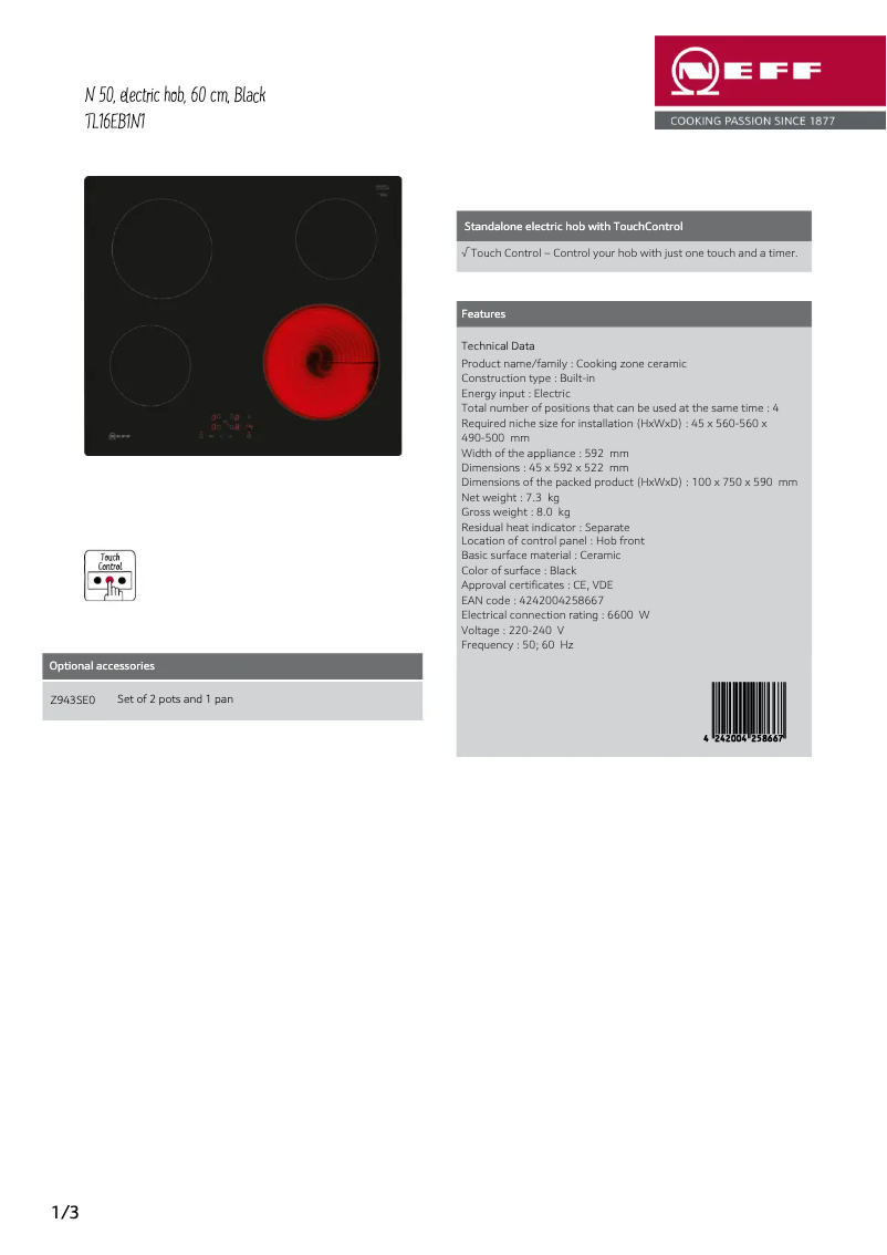 Image de la première page du manuel de l'appareil TL16EB1N1