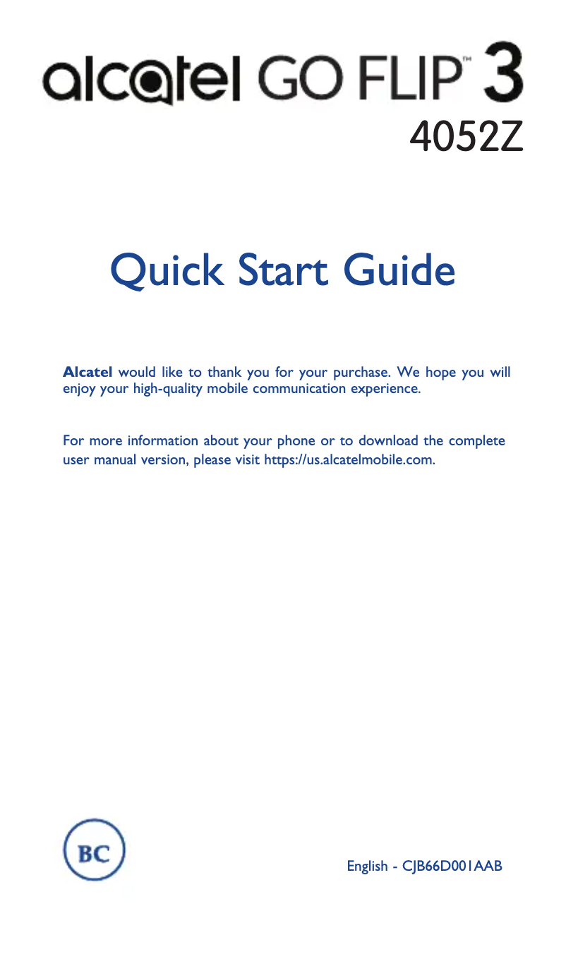 Page 1 de la notice Guide de démarrage rapide Alcatel Go Flip 3